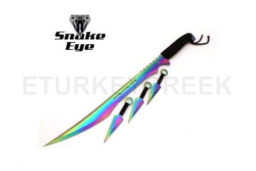 LIONEDGEKNIVES Ninja Sword With Throwing Knife Set Rainbow SE-741RB
