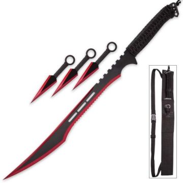 LIONEDGEKNIVES Ninja Sword With Throwing Knife Set Red SE-741RD