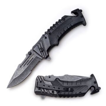 LIONEDGEKNIVES Rescue Style Spring Assist Folding Knife Black SE-997BLK