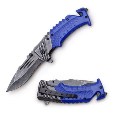 LIONEDGEKNIVES Rescue Style Spring Assist Folding Knife Blue SE-997BL