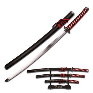 3 Piece Dragon Samurai Katana Sword Set Black and Red SW-68LBK4