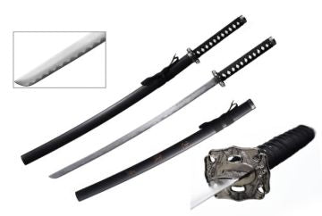 Dragon Samurai Katana Sword Black and Red Cord Handle SW-68LBK