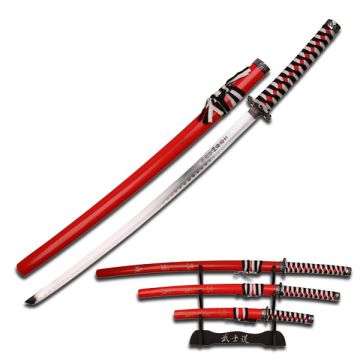 3 Piece Dragon Samurai Katana Sword Set Red SW-68LRD4