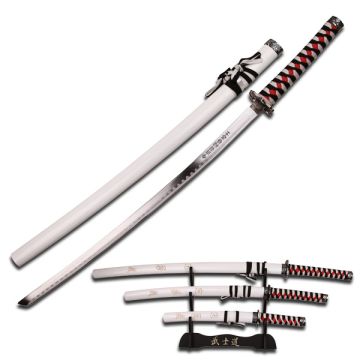 3 Piece Dragon Samurai Katana Sword Set White SW-68LWH4
