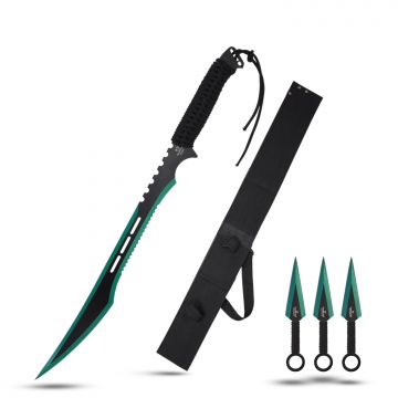 LIONEDGEKNIVES Ninja Sword With Throwing Knife Set Green SE-741GN-SET