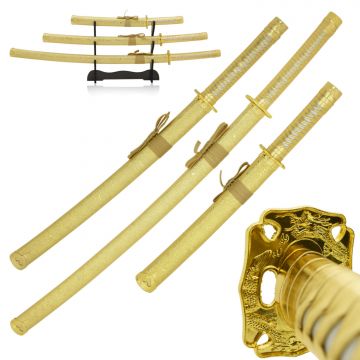 LIONEDGEKNIVES All Gold Samurai Katana Sword Set YK-59GD4
