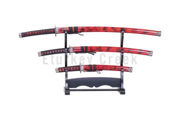3 Piece Samurai Sword Set with Stand YK-58R4